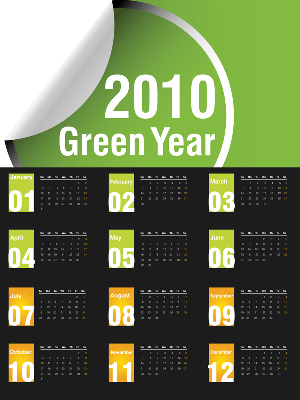 vector green 2010 calendar