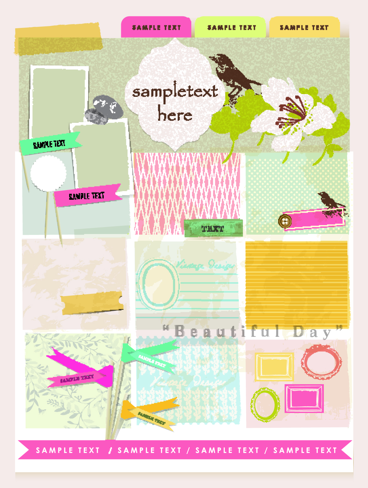 beautiful pink stickers elements 02 vector