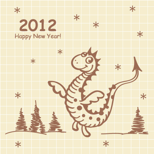 cartoon dragon 2012 cards 02 vector