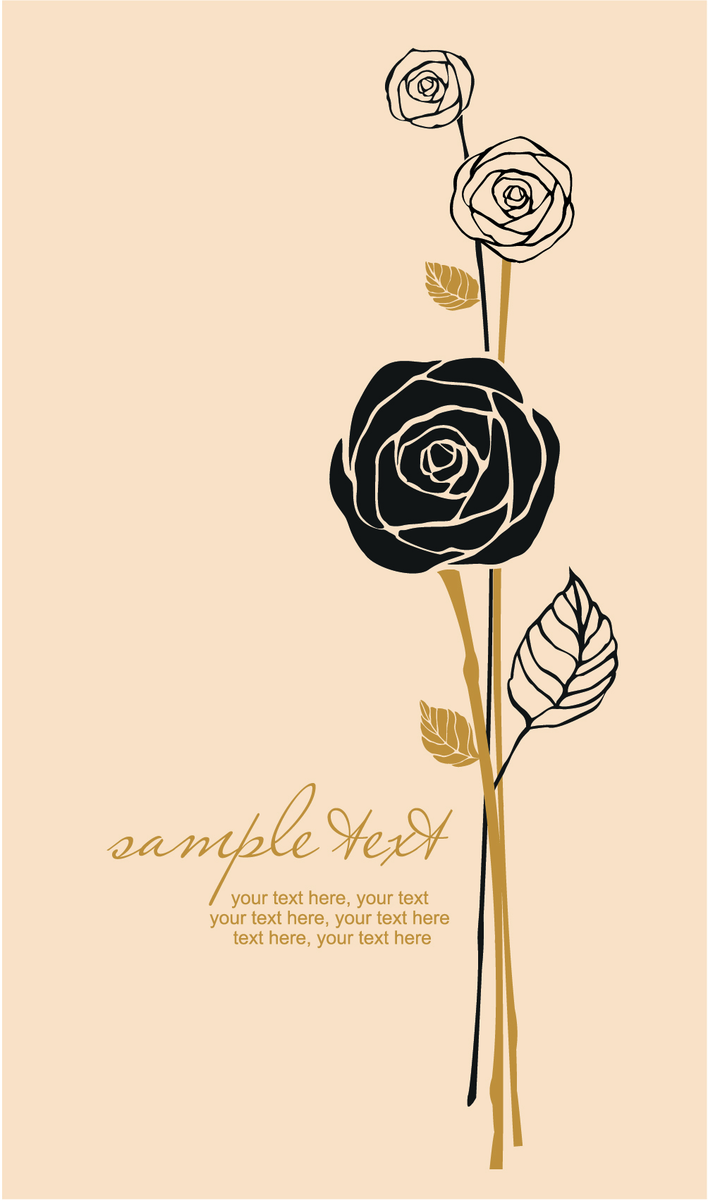 handpainted rose pattern draft line 01 vector