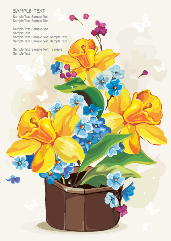 gouache flowers 04 vector