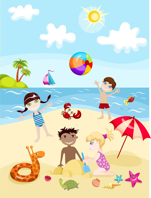 cartoon kids summer 02 vector