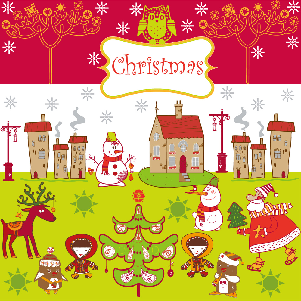 cartoon christmas background 01 vector