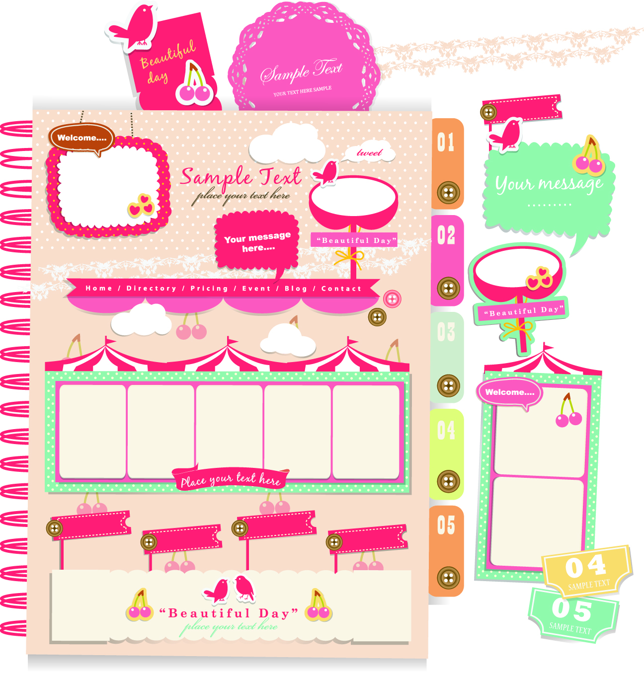 beautiful pink stickers elements 04 vector