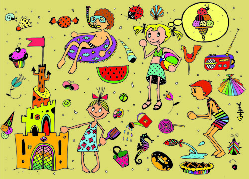 cartoon kids in summer 01 vector