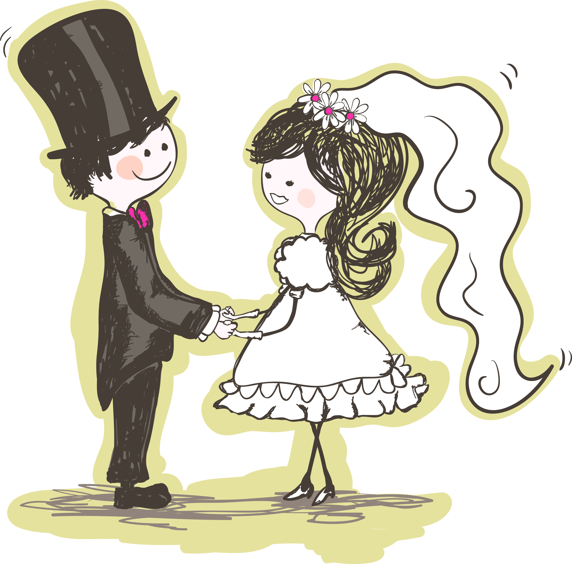 handpainted version of the bride and groom 02 vector