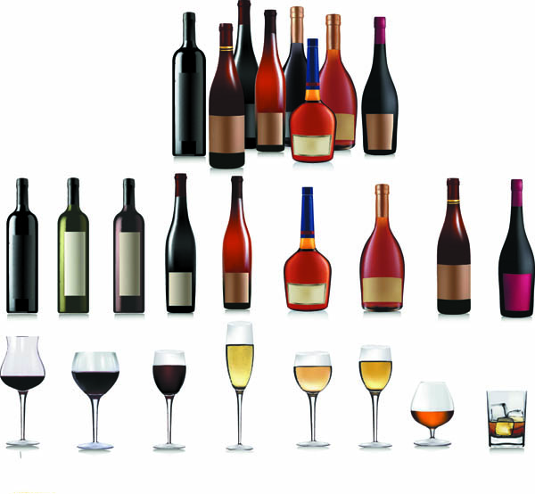 bottles and goblets 01 vector