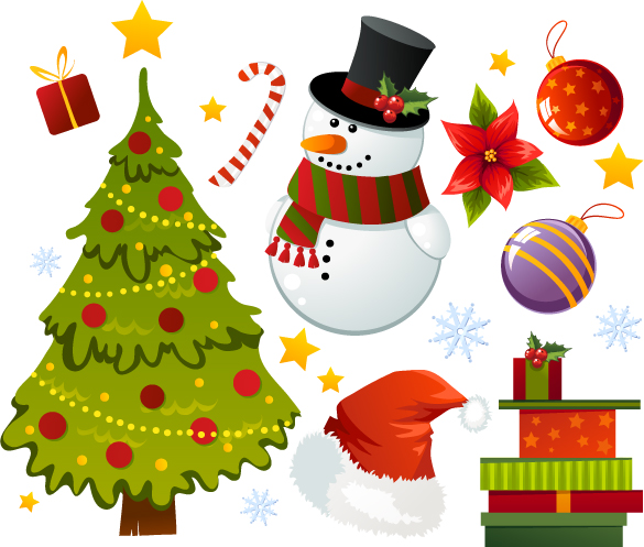 exquisite cartoon christmas ornaments vector