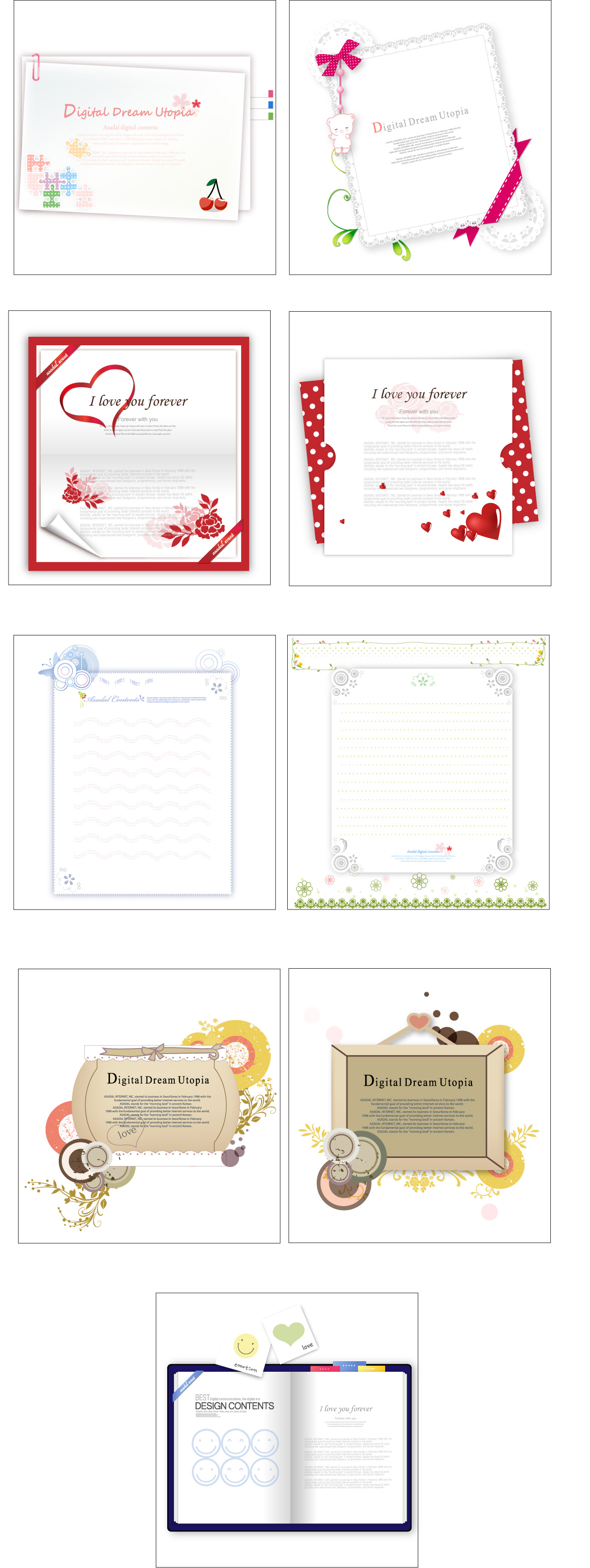 9 lovely greeting cards stationery vector