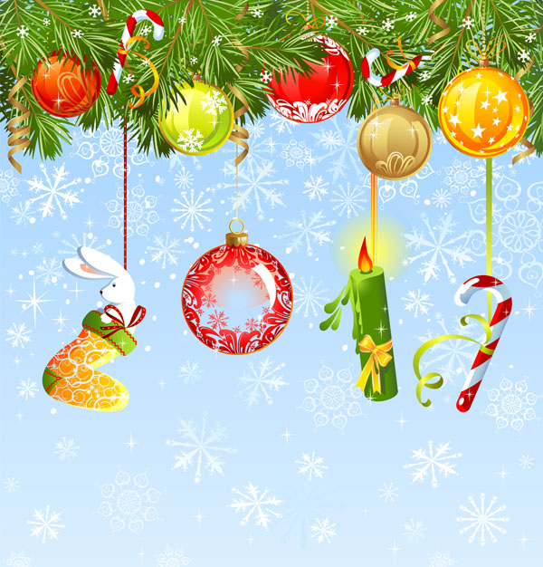 christmas ornaments and background vector