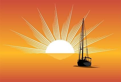 sea sunset sailboat silhouette vector