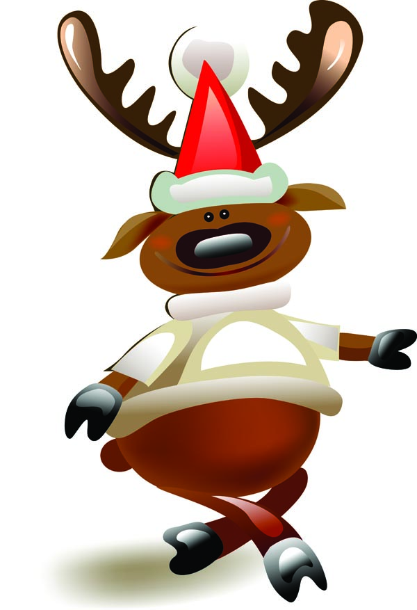 cartoon moose and santa claus vector