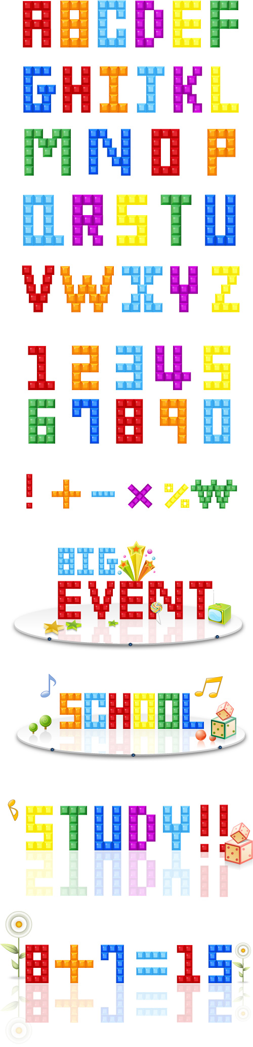 tetris letters and numbers vector