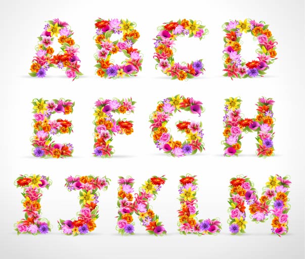 beautiful flowers and letters 02 vector