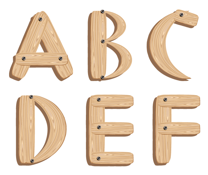 vector fonts wood grain english