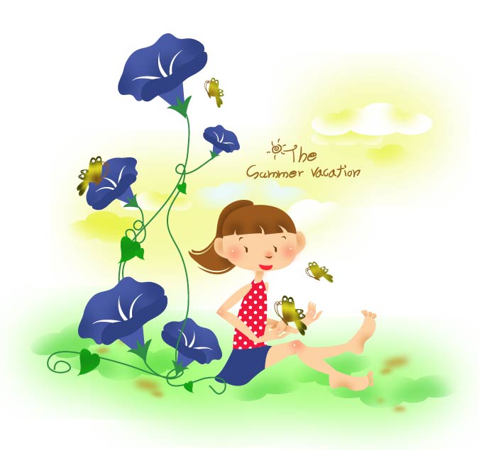 children summer vacation vector 2