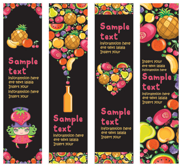 cute colorful fruits and banner vector