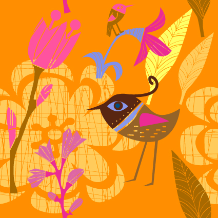 lovely handpainted flowers birds vector 3