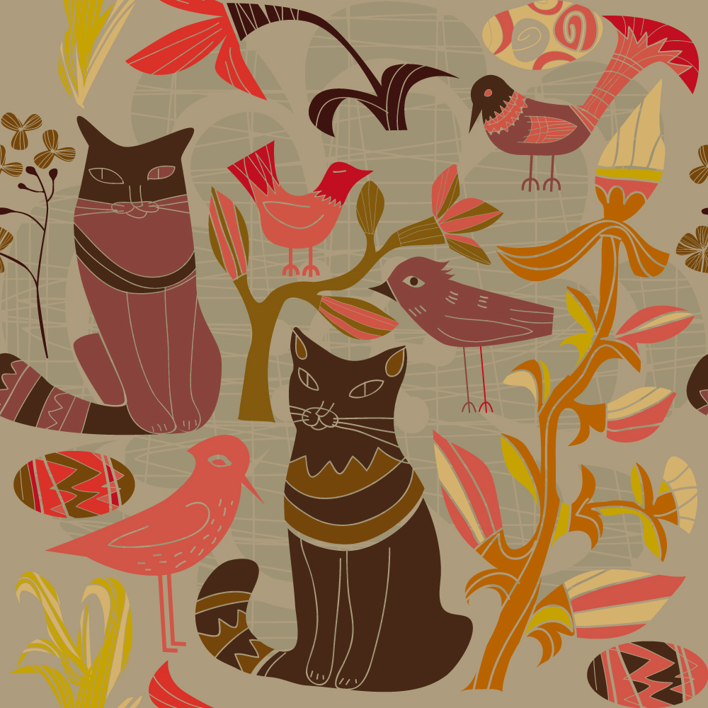 cartoon style decorative birds and cats 01 vector