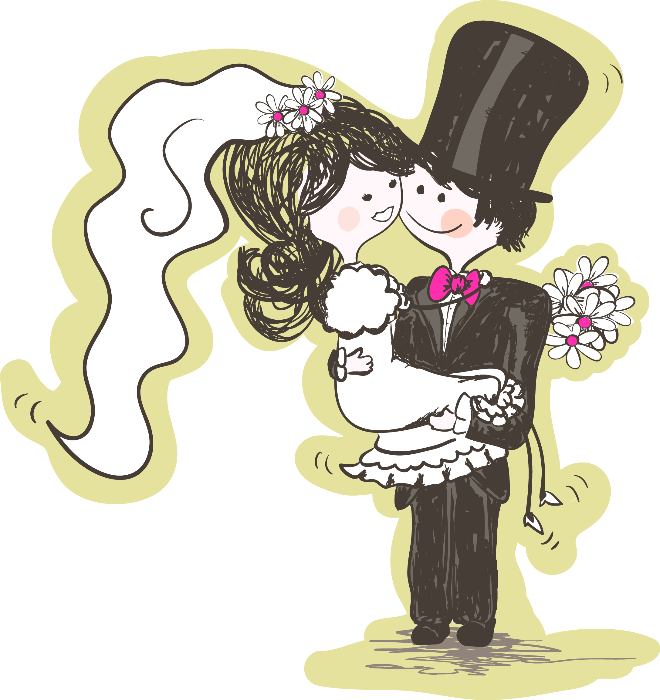 handpainted version of the bride and groom 03 vector