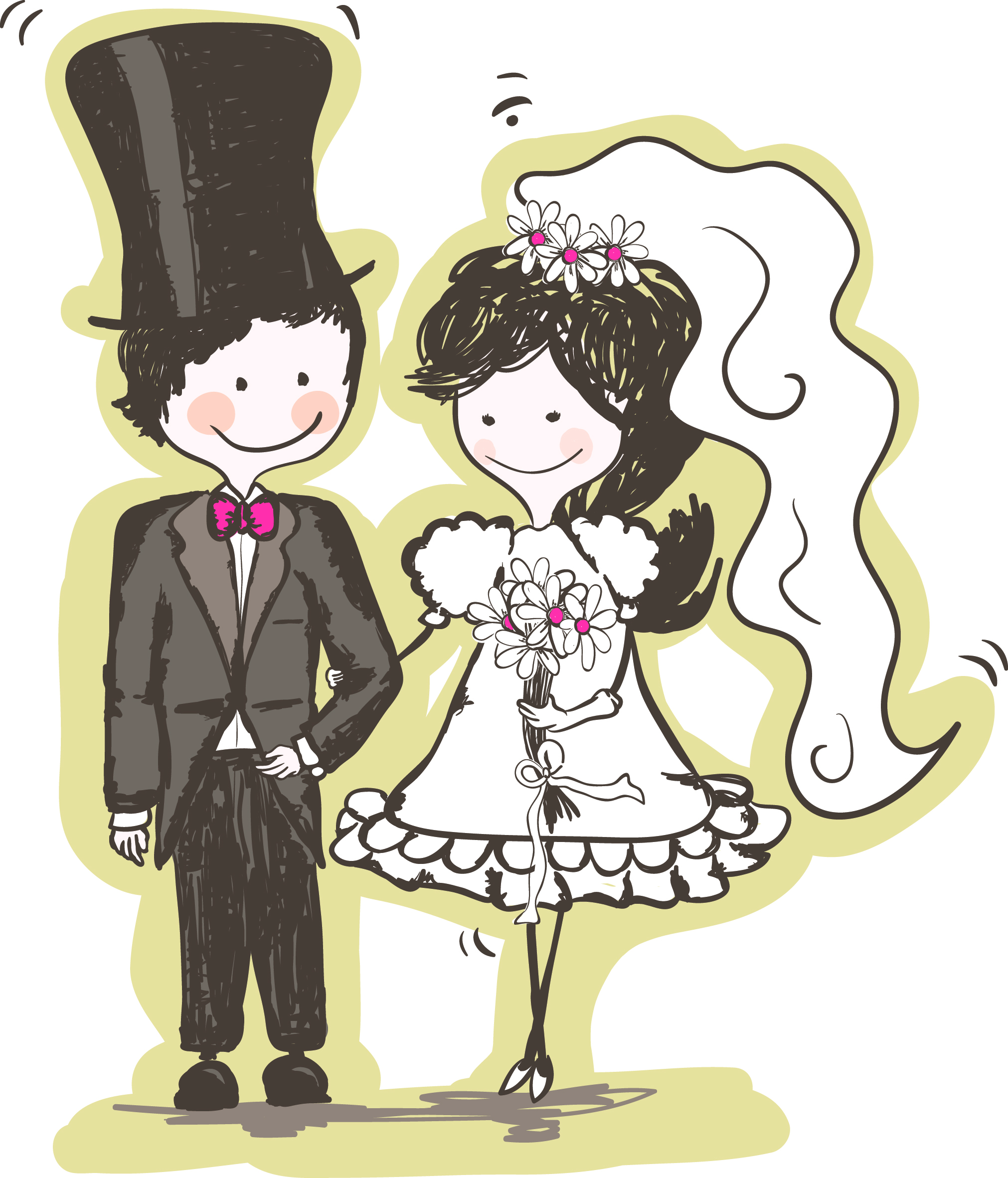 handpainted version of the bride and groom 04 vector