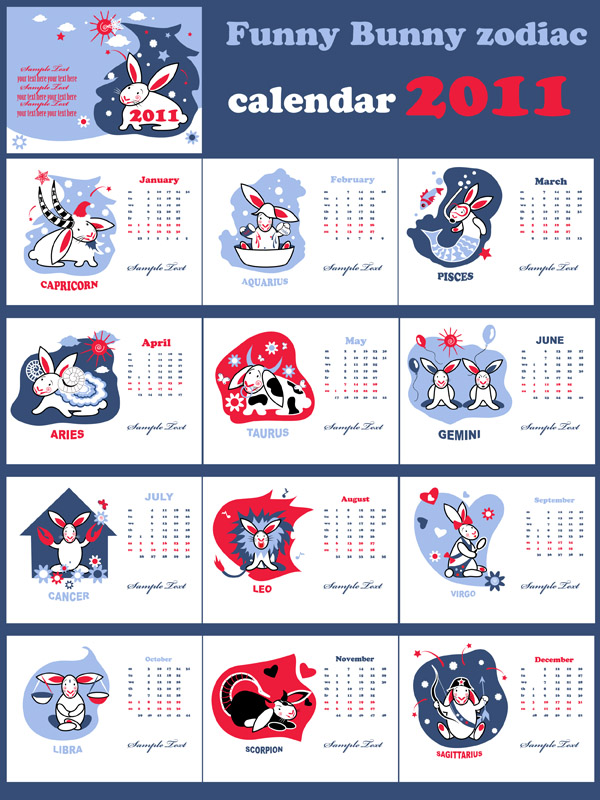 calendar 2011 year of the rabbit lovely vector