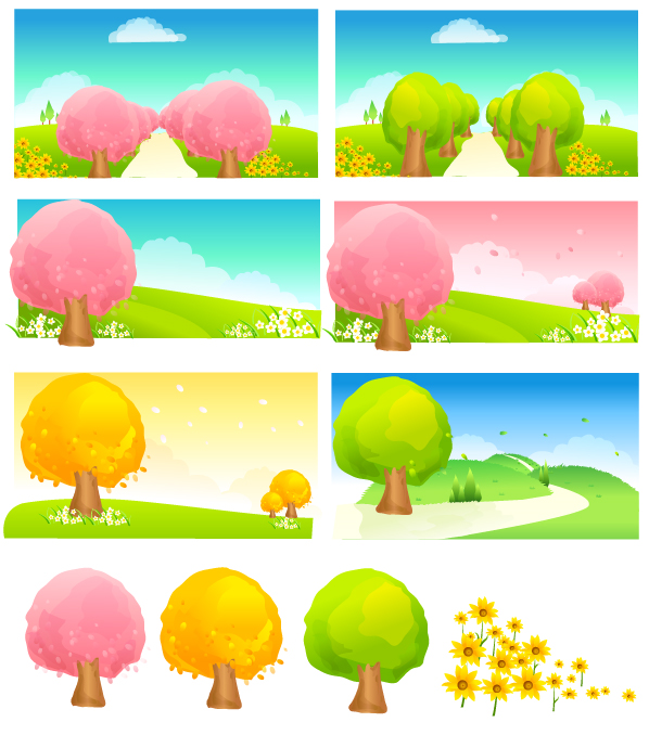 seasonal changes of trees vector