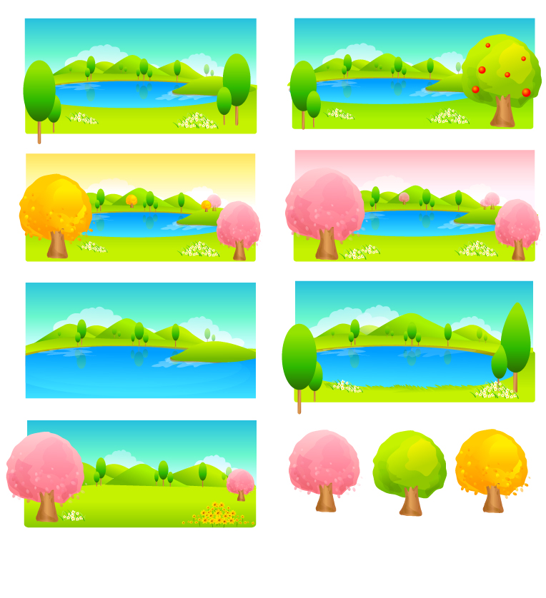 trees and water color vector