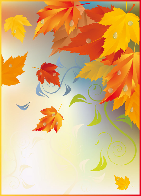 6 autumn maple leaf border vector