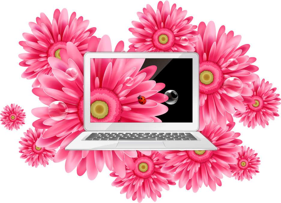 daisy and beautiful laptop vector