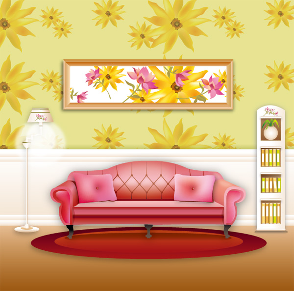 vector stylish wallpaper home living room sofa