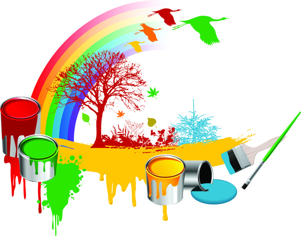 bucket tree geese vector rainbow