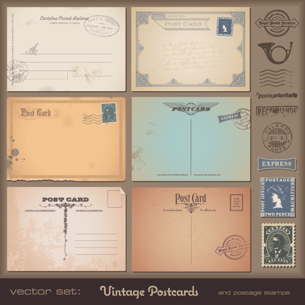 vintage postcards and postage stamps 02 vector