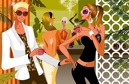 attractive men and women on the fashion party vector 2