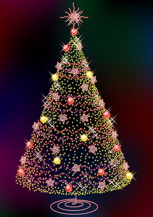 three glittering christmas tree vector