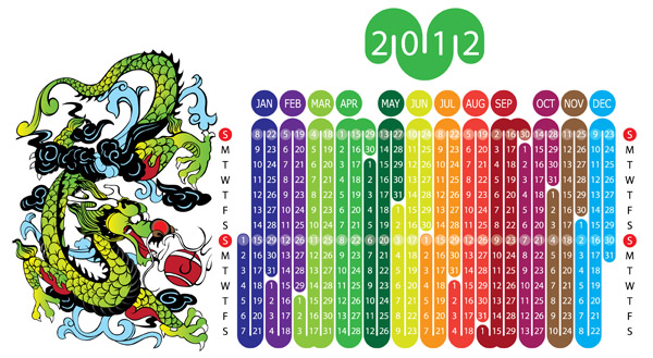 2012 year of the dragon calendar 1 vector