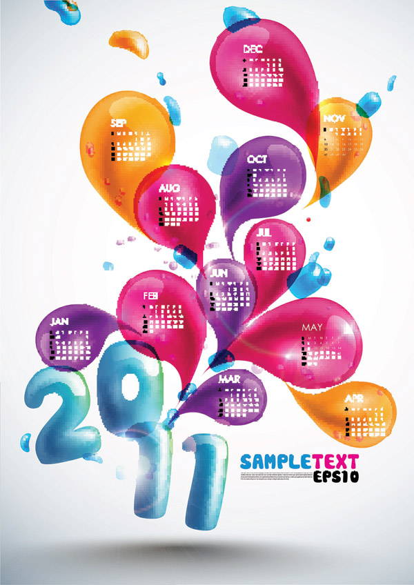 3 beautiful 2011 calendar vector