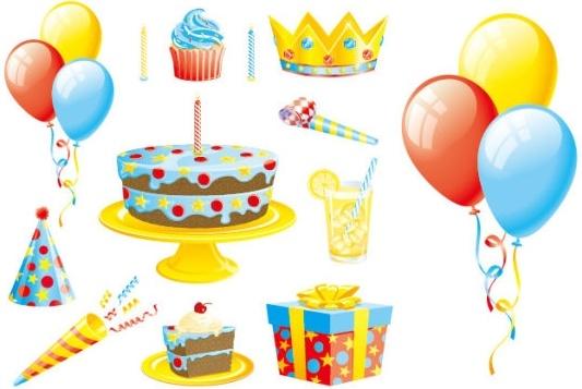 gift ribbon balloon cake vector