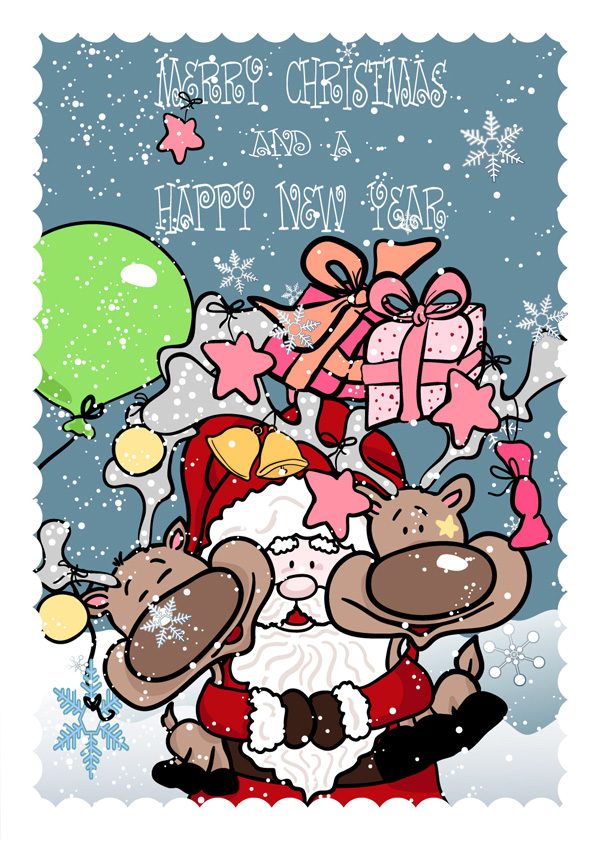 funny santa claus and elk vector