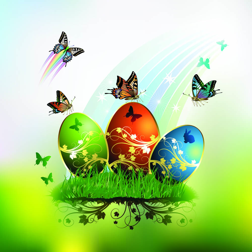 butterflies and decorated easter egg cards 01 vector