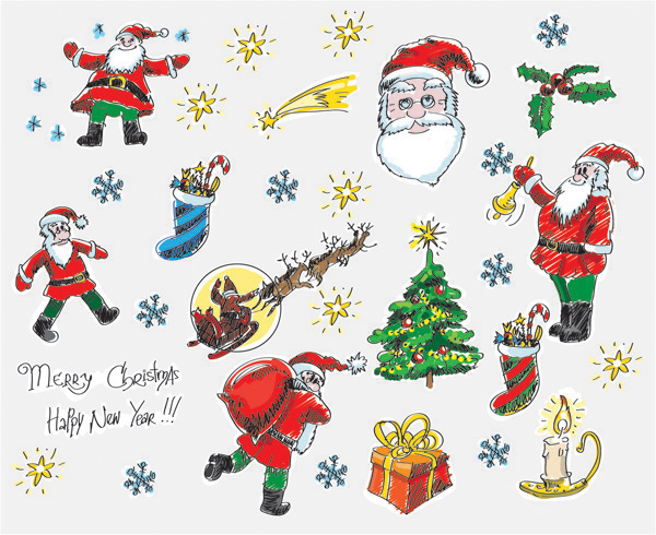 christmas cartoon style handdrawn elements of vector