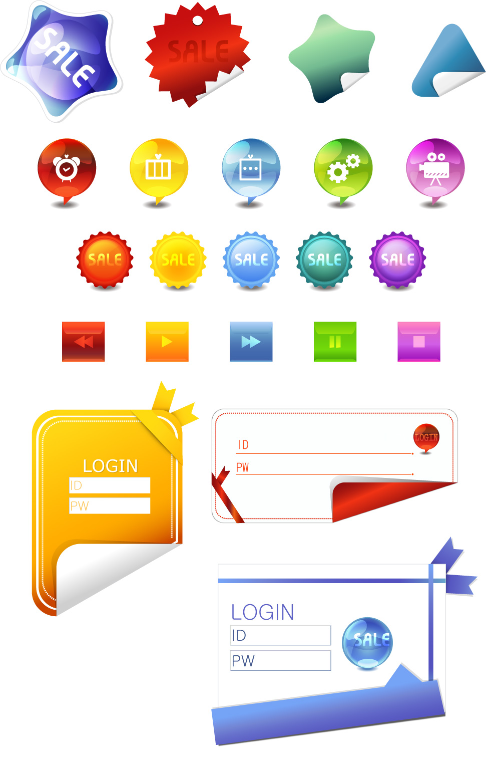 angular stickers button icons login and other vector