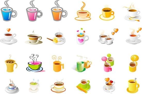 steaming coffee cup set of vector icons