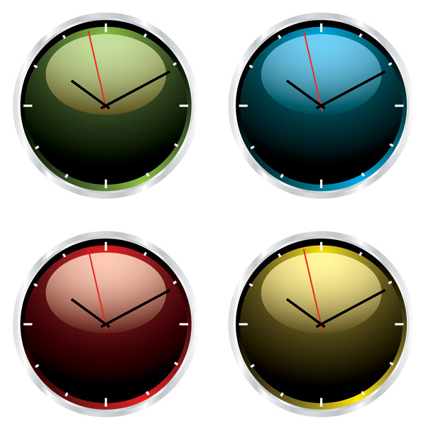 round clocks icons collection shiny flat colored design