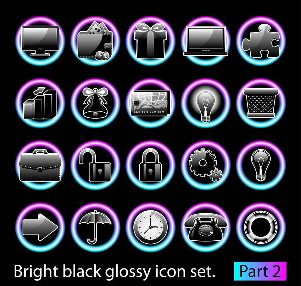 black glossy icon set 01 vector