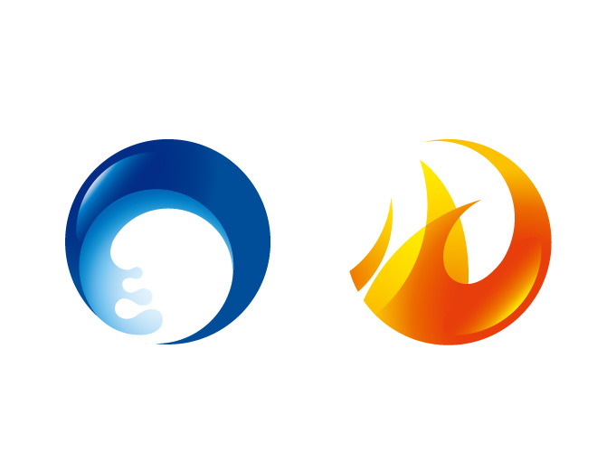 fire and water icons design colored flat style