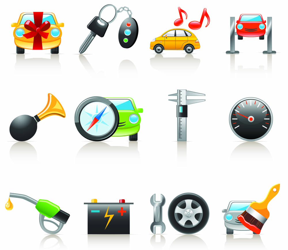 cartoon car and peripheral products icon vector