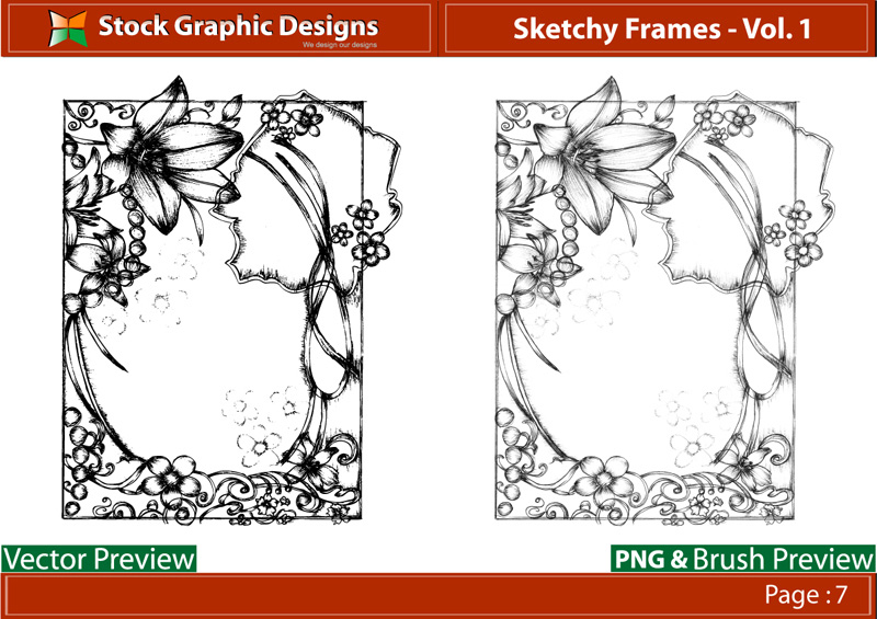 pen drawing style flower border clip art