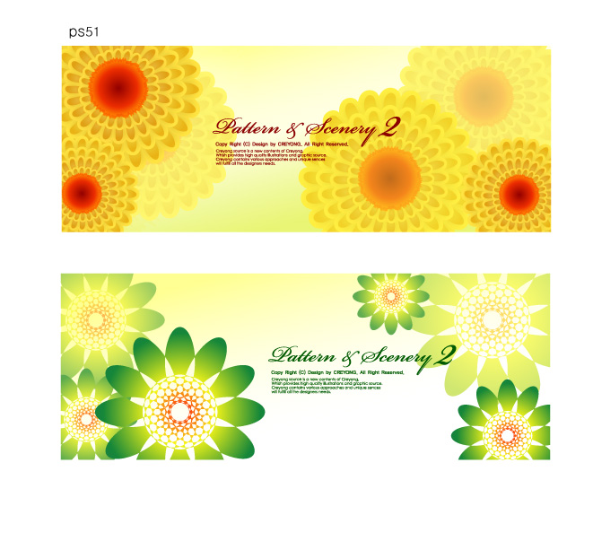 4 colorful flowers vector background