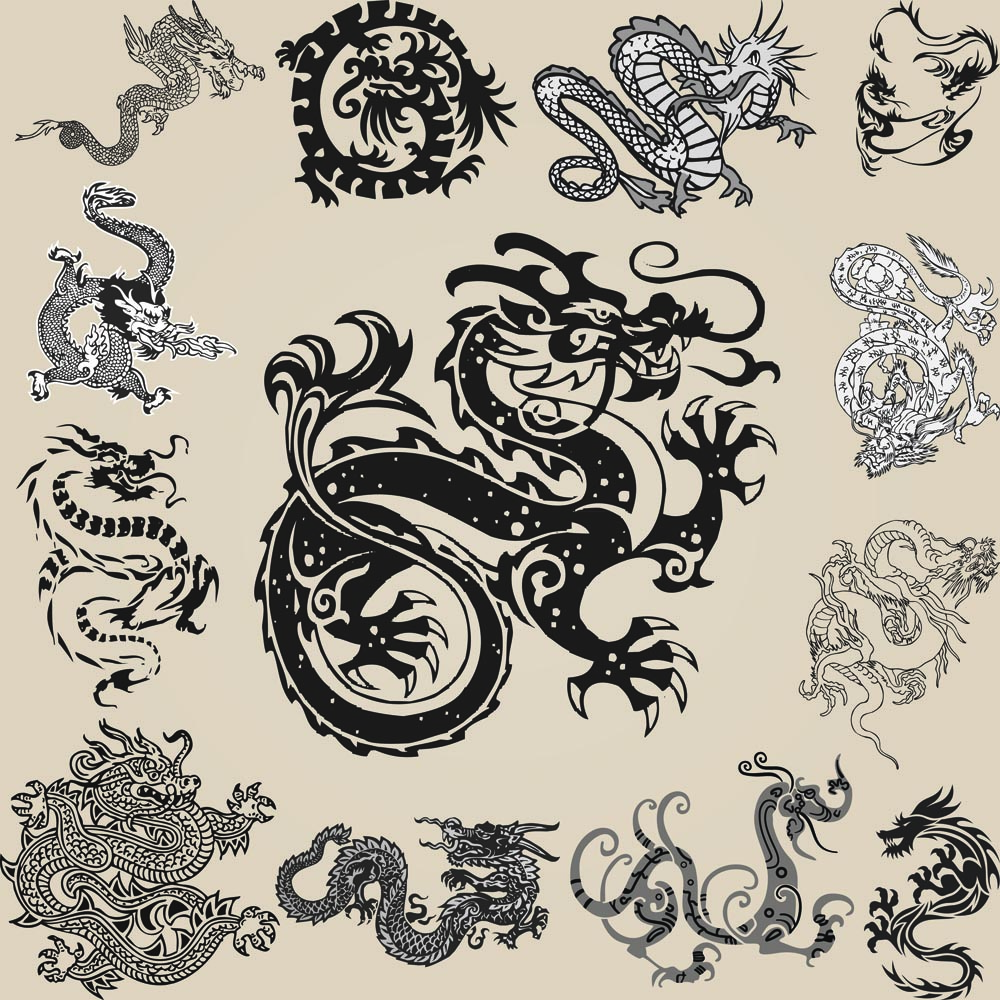 all kinds of dragon element patterns 02 vector